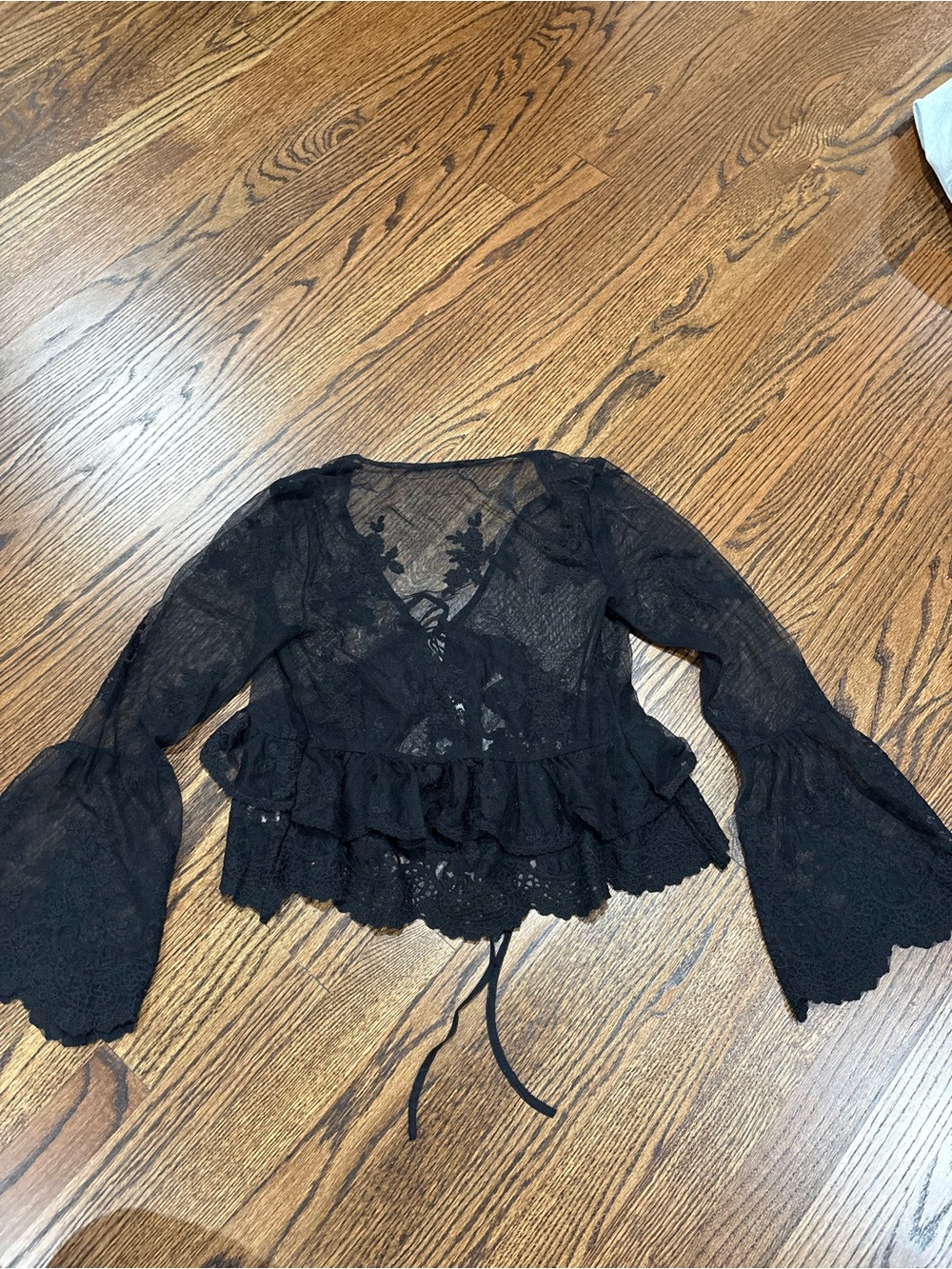 Black Lace Ruffle Top - Picture 2 of 2